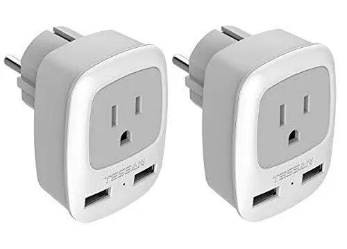 European Travel Plug Adapter 2 Pack, TESSAN International Power Outlet Adapto...