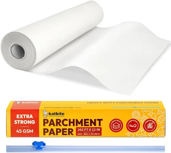 Katbite Baking Paper Parchment Paper Roll 30cm x 80m Non Stick Heavy Duty Greaseproof Parchment Paper for Cooking, Meat, Vegetables, Pizza