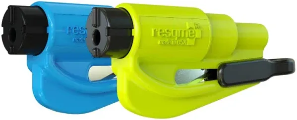 resqme Pack of 2 The Original Emergency Keychain Car Escape Tool, 2-in-1 Seatbelt Cutter and Window Breaker, Made in USA, Blue, Yellow - Compact Emergency Hammer