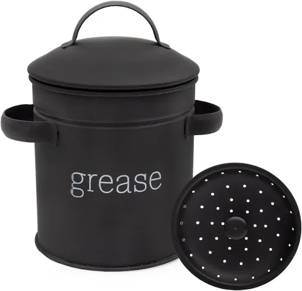 AuldHome Design Enamelware Grease Container with Strainer