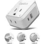 PAK-ME Israel, Jordan, Middle East Travel Adapter Set | Type C, G, H - USB & USB-C Ports + 2 US Outlets