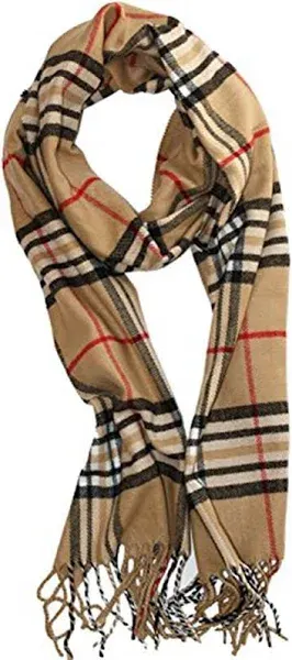 Heibin Super Soft Classic Cashmere Feel Winter Scarf Camel Plaid Heibin