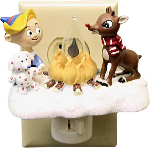 Roman Rudolph the Red-Nosed Reindeer Hermey Elf and Fire Flicker Night Light