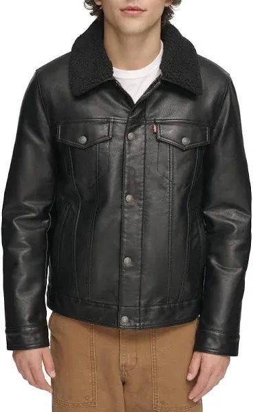 ⚡️Levi&#x27;s Mens Sherpa Lined Faux Leather Brown Jacket (Medium)