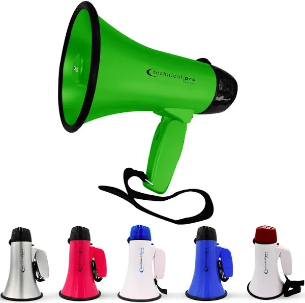 Technical Pro 20 Watts Lightweight Portable 300M Range Megaphone Bullhorn with Strap, Siren, and Volume Control, Good for Trainers, Soccer, Football, Baseball, Coaches