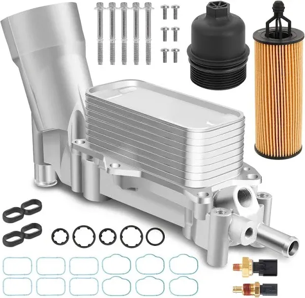 926-959 Upgraded Aluminum Engine Oil Cooler Filter Housing With Sensors &amp; Gasket