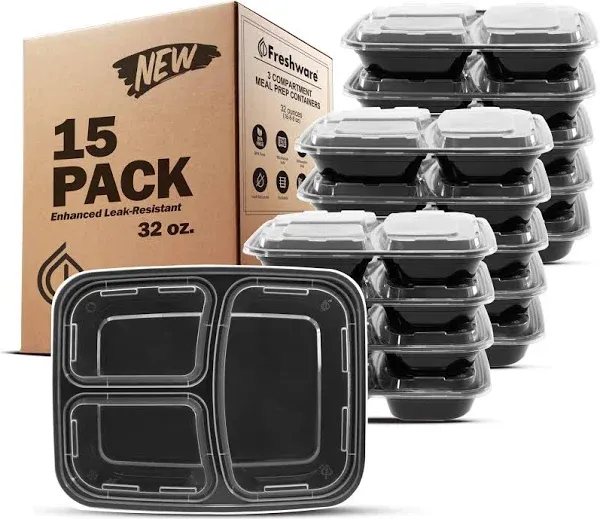 Meal Prep Containers 3 Compartments with Lids, Set of 21 US