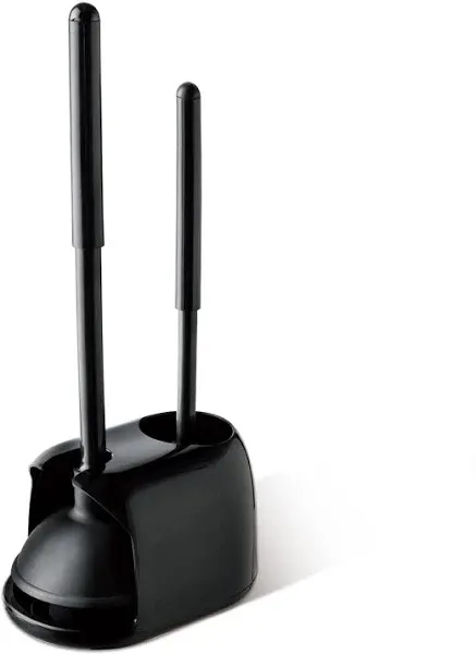 2-in-1 Toilet Plunger Brush Set with Holder Black Bathroom Cleaning Tools Combo