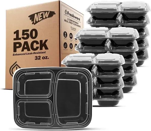 Freshware Meal Prep Containers 50 Pack 3 Compartment Food Storage Containers w