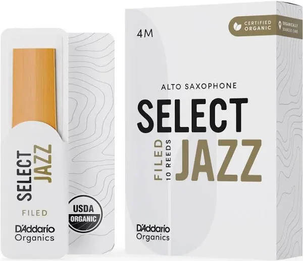 D'Addario Organic Select Jazz Filed Alto Saxophone Reeds, Strength 3 Medium, 10-Pack