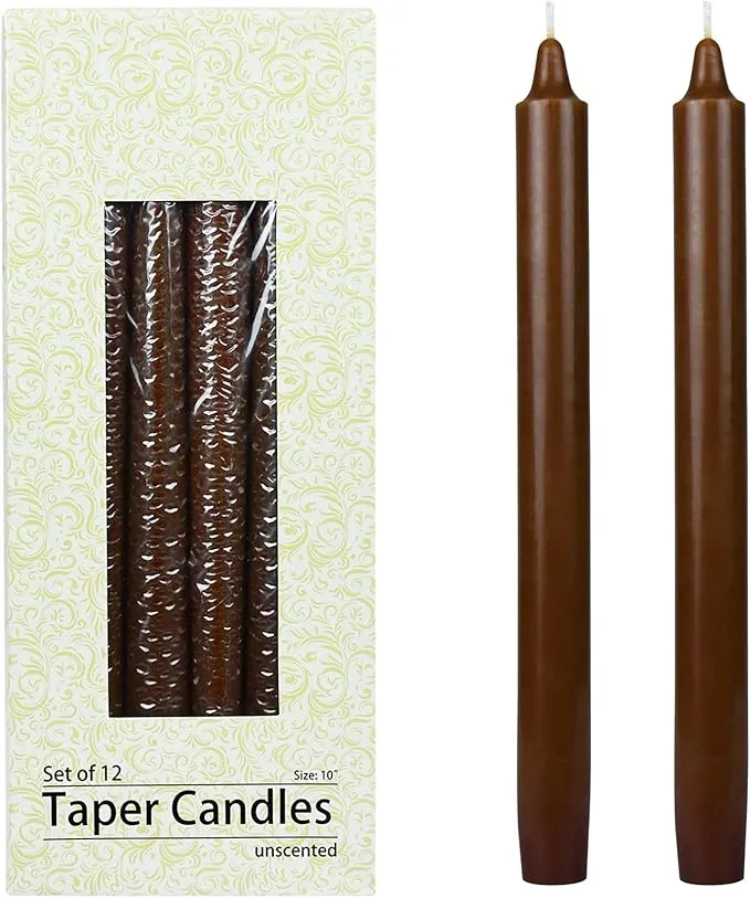 12-Piece Taper Candles, 10-Inch, Brown Straight