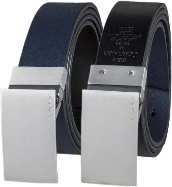 Calvin Klein Men's Two-In-One Reversible Modern Plaque Buckle Dress Belt