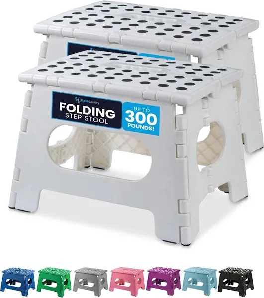 Handy Laundry Folding Lightweight Step Stool Is Sturdy Enough to Support Adults And Safe Enough For Kids. Opens Easy with One Flip. Great