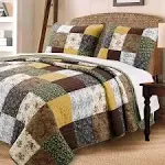 Huitt Country Real Patchwork 100%Cotton 3-Piece Quilt Set, Bedspread, Coverlet