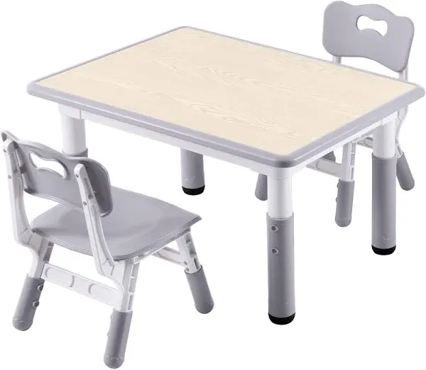 Kids Table and 2 Chairs Set with Graffiti Desktop Height Adjustable