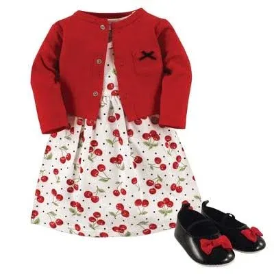 Hudson Baby Cotton Dress, Cardigan and Shoe Set