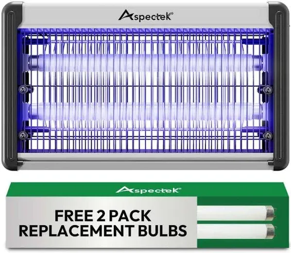 Aspectek 20-Watt Electronic Indoor Bug Flying Insects Repellent with 2800-V Electric Grid-2-Pack Free Replacement Bulbs HR2711