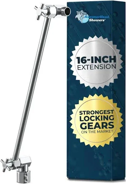 Hammerhead Showers All Metal 12 inch Long Adjustable Shower Arm — feat. Shark Teeth, The Strongest Locking Joints of Any Shower Head Extension Arm