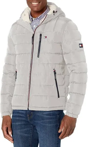 Tommy Hilfiger Men's Sherpa Lined Hooded Quilted Puffer Jacket - Black - Size S