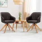 2 PCS Swivel Accent Chair Modern Leathaire Armchairs w/ Beech Wood Legs Brown