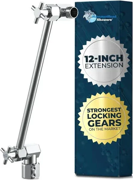 HammerHead Showers® ALL METAL 12 Inch Long Adjustable Shower Arm — Feat. Shark Teeth, The Strongest Locking Joints of Any Shower Head Extension Arm — Raises Showerhead Height — Chrome