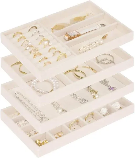 Stackable Jewelry Trays Organizer for Drawer, 4 Set of Jewelry Organizers and 