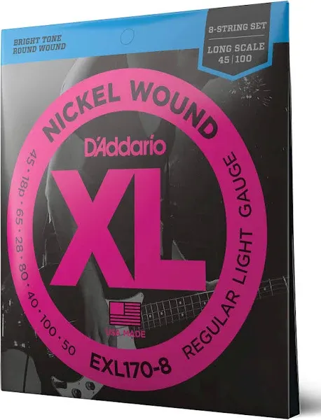 D&#039;Addario 8-String Nickel Wound Bass Guitar Strings, Light, 32-130, Long Scale