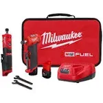 Milwaukee M12 Fuel 12V Lithium-Ion Brushless Cordless 1/4 in. Right Angle & Straight Die Grinder Kit with (2) 2.0Ah Batteries