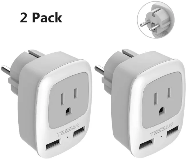 Tessan Type C Travel Adapter with USB Port - TS-AP2U-EU-Gra<wbr/>y