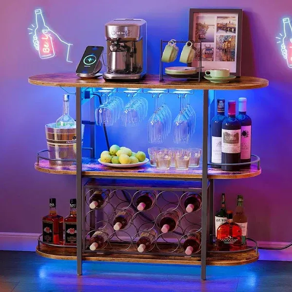 VASAGLE Bar Cabinet with LED Lights and Power Outlets