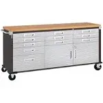 11 Drawer Rolling Tool Box Workbench 2-Door Wood Top Tool Storage Cabinet New