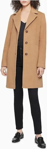 Calvin Klein Precious Fiber Coat Size 4 Womens Cw082699 Brown Msrp 390.00