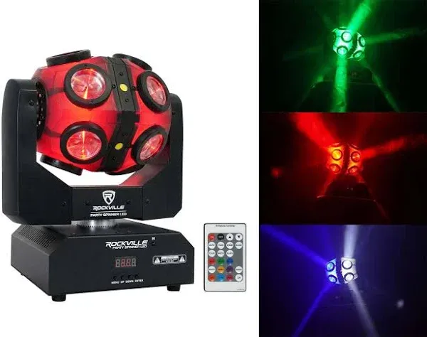 Rockville Party Spinner LED Moving Head RGBW DJ Light with DMX Controls+18 LE...