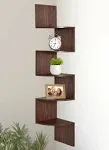 Greenco 5 Tier Wall Mount Corner Shelves Walnut Finish