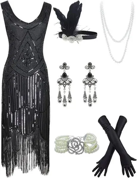 1920s Gatsby Sequin Fringed Paisley Dress