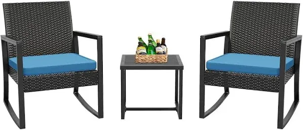 FDW Wicker Patio Chairs Rattan Bistro Set Outdoor Furniture for Backyard Porch Poolside Lawn Cushion Black and Black