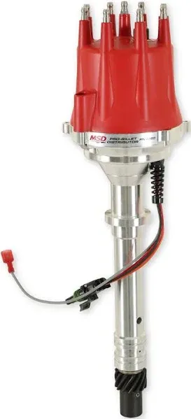 8360 - MSD; 1955-86 Chevy; 262-454 (Except 348-409); Ready To Run Pro Billet Distributor; With Built-In Ignition Module And Vacuum Advance; Red