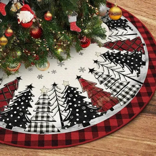 DISENB 48 inch Red and Black Buffalo Plaid Christmas Tree Skirt