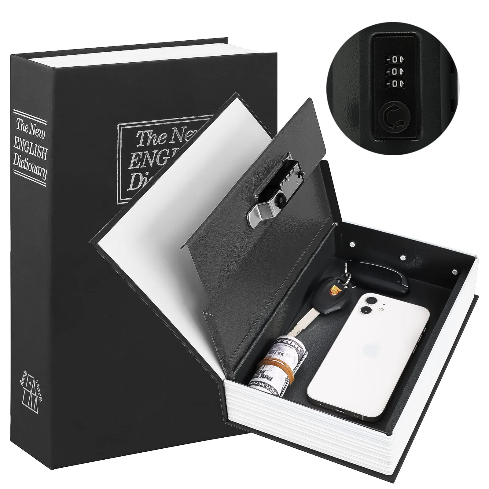 KYODOLED Diversion Book Safe with Combination Lock, Secret Hidden Metal Lock Box