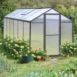 Veikous Aluminum Walk-In Garden Greenhouse Kit with Adjustable Roof Vent and Lockable Door Grey - 6' x 12'