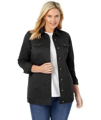 Woman Within Women's Plus Size Long Stretch Denim Jacket