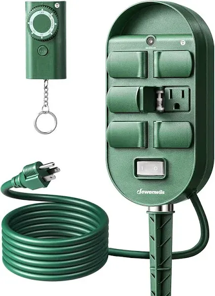 DEWENWILS Outdoor Power Stake Timer, 6FT Extension Cord &amp; 6 Grounded Outlets UL