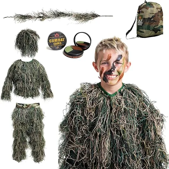  Ultra-Lite Ghillie Suit for &amp; Adults | Includes Camo Face Paint | Kids