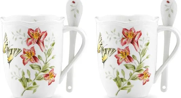 Lenox Butterfly Meadow Mugs with Spoons (Set of 2)