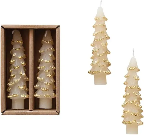 Unscented Tree Shaped Taper Candles, Set of 2 Eggnog