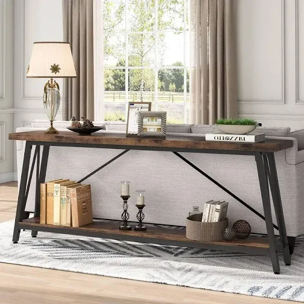 Extra Gray Console Table with Power Outlets and USB Ports Rustic