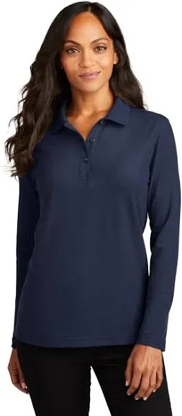 Port Authority L500LS Ladies Silk Touch Long Sleeve Polo - Navy - S