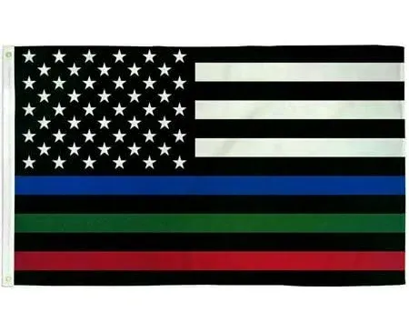 USA Blue, Green, Red Line Police, Fire, Military Flag 3x5 w/ Grommets New