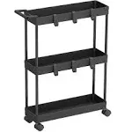 Simple Houseware 3Tier Slimsuper Narrow Kitchen Cart with Handle Hooks and Storage with Shelves Black