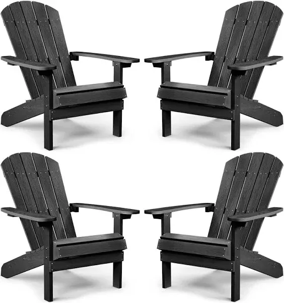 YEFU Adirondack Chairs Set of 4 Plastic Weather Resistant-Black, Modern Poly Lumber Outdoor Chairs Like Real Wood, Widely Used in Outdoor, Patio, Deck, Outside, Fire Pit Garden, Campfire Chairs